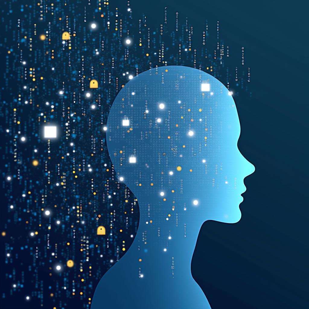 Minh họa về AI giám sát quyền riêng tư người dùng trong môi trường số hiện đại với các biểu tượng dữ liệu