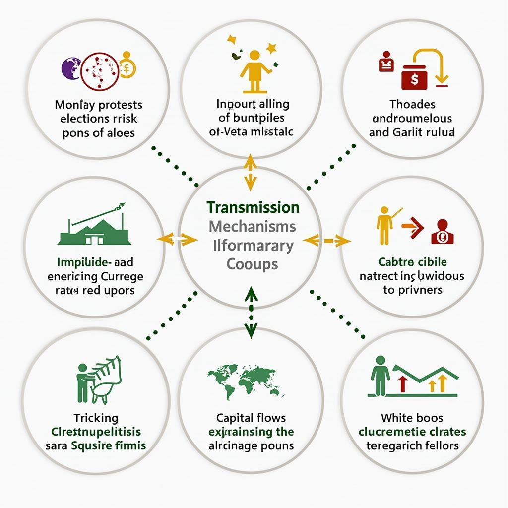 Biểu đồ minh họa tác động của bất ổn chính trị đến các chỉ số thị trường tài chính toàn cầu và dòng vốn đầu tư quốc tế