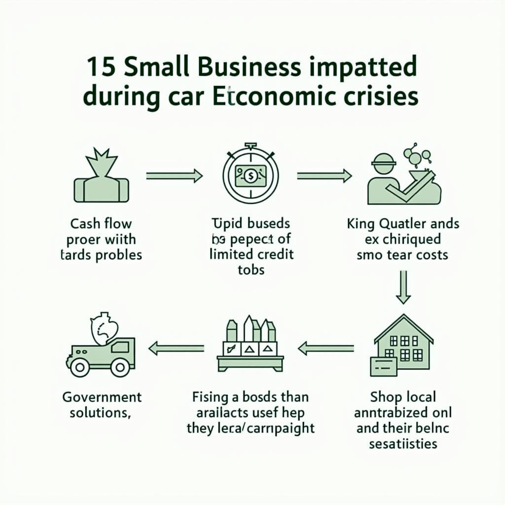Biểu đồ minh họa những thách thức chính của doanh nghiệp nhỏ trong khủng hoảng kinh tế và các giải pháp hỗ trợ từ chính phủ