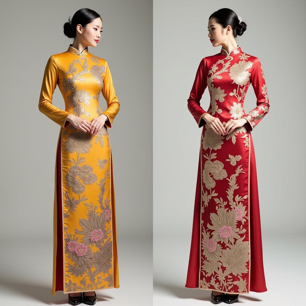 Áo dài truyền thống Việt Nam được hiện đại hóa với họa tiết đương đại cho bài thi IELTS Speaking về văn hóa