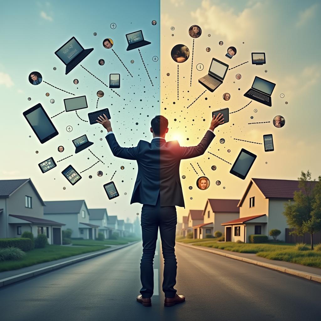 Minh họa áp lực công việc và cuộc sống cân bằng trong xã hội hiện đại