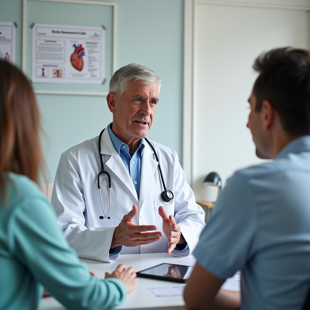 Bác sĩ tim mạch đang tư vấn cho bệnh nhân minh họa cho chủ đề IELTS Speaking về người có kiến thức