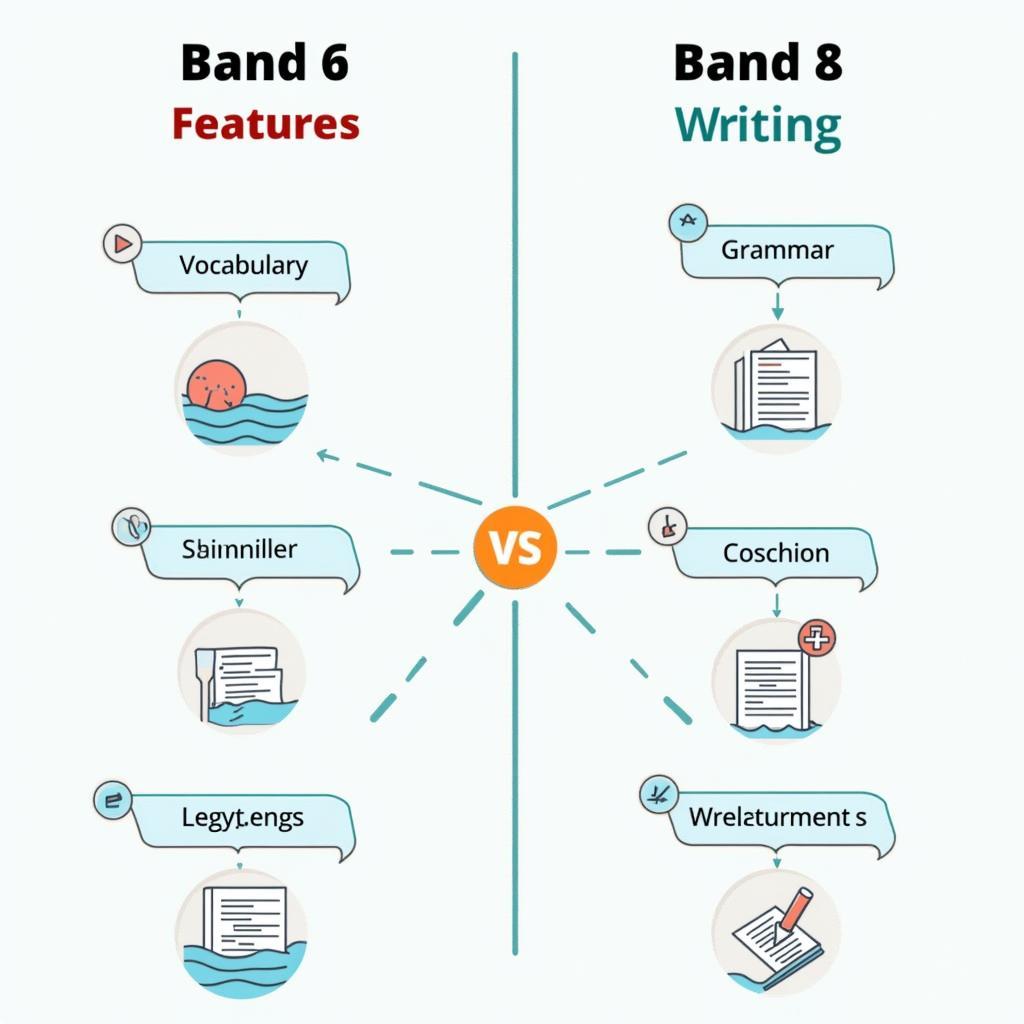 Bảng so sánh band điểm bài mẫu về rác nhựa và sinh vật biển