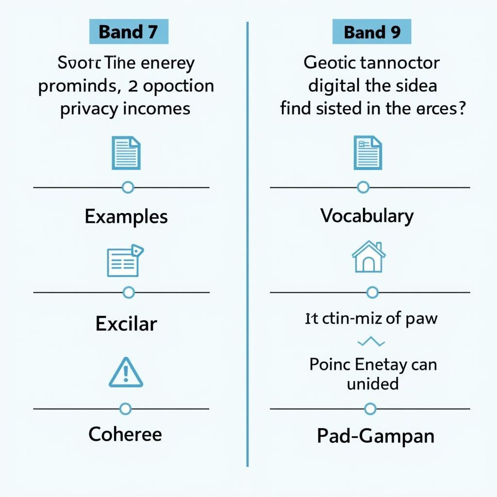 Sơ đồ so sánh bài mẫu IELTS về quyền riêng tư số giữa các band điểm