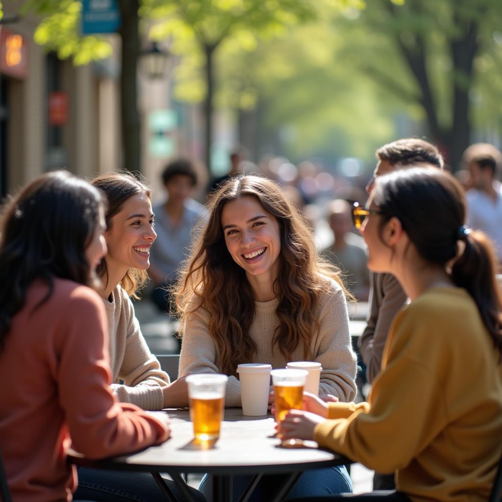 Nhóm bạn trẻ vui vẻ tham gia các hoạt động ngoài trời thể hiện tầm quan trọng của tình bạn trong IELTS Speaking Part 1