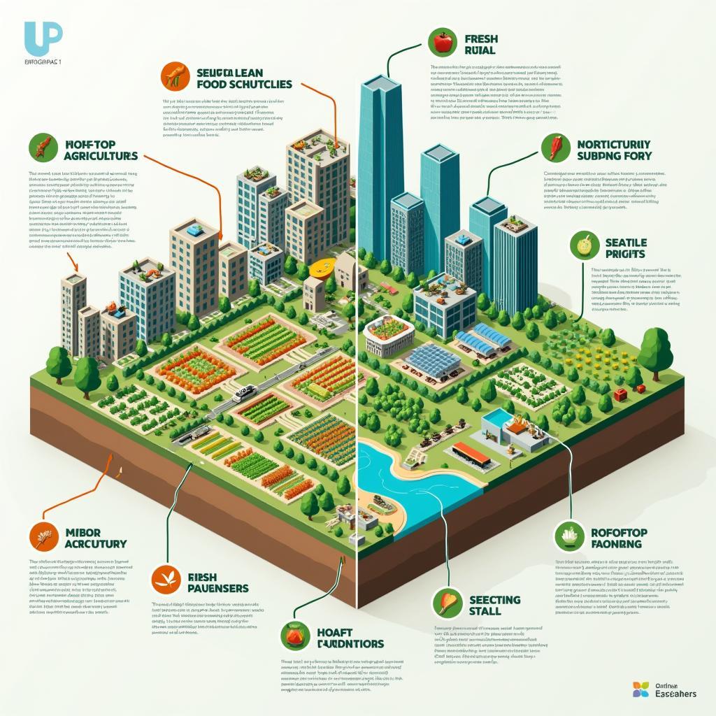 Sơ đồ minh họa hệ thống an ninh lương thực đô thị với nông nghiệp đô thị và nông thôn