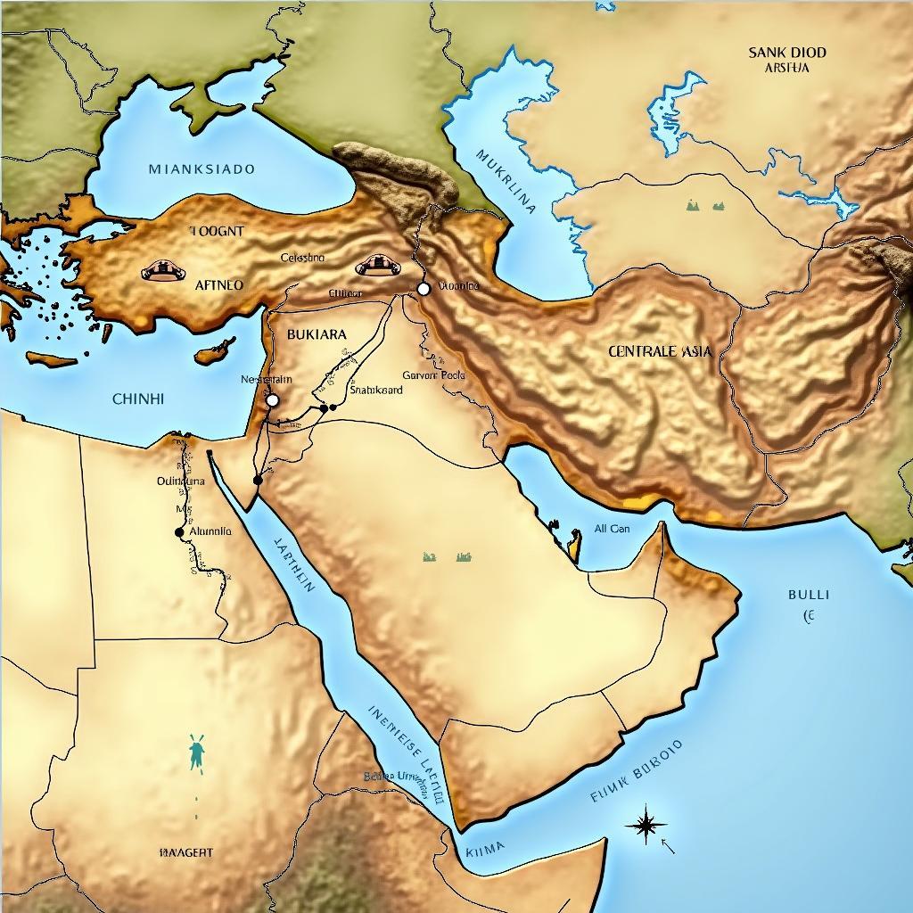 Bản đồ minh họa con đường tơ lụa cổ đại và các tuyến đường thương mại IELTS Reading