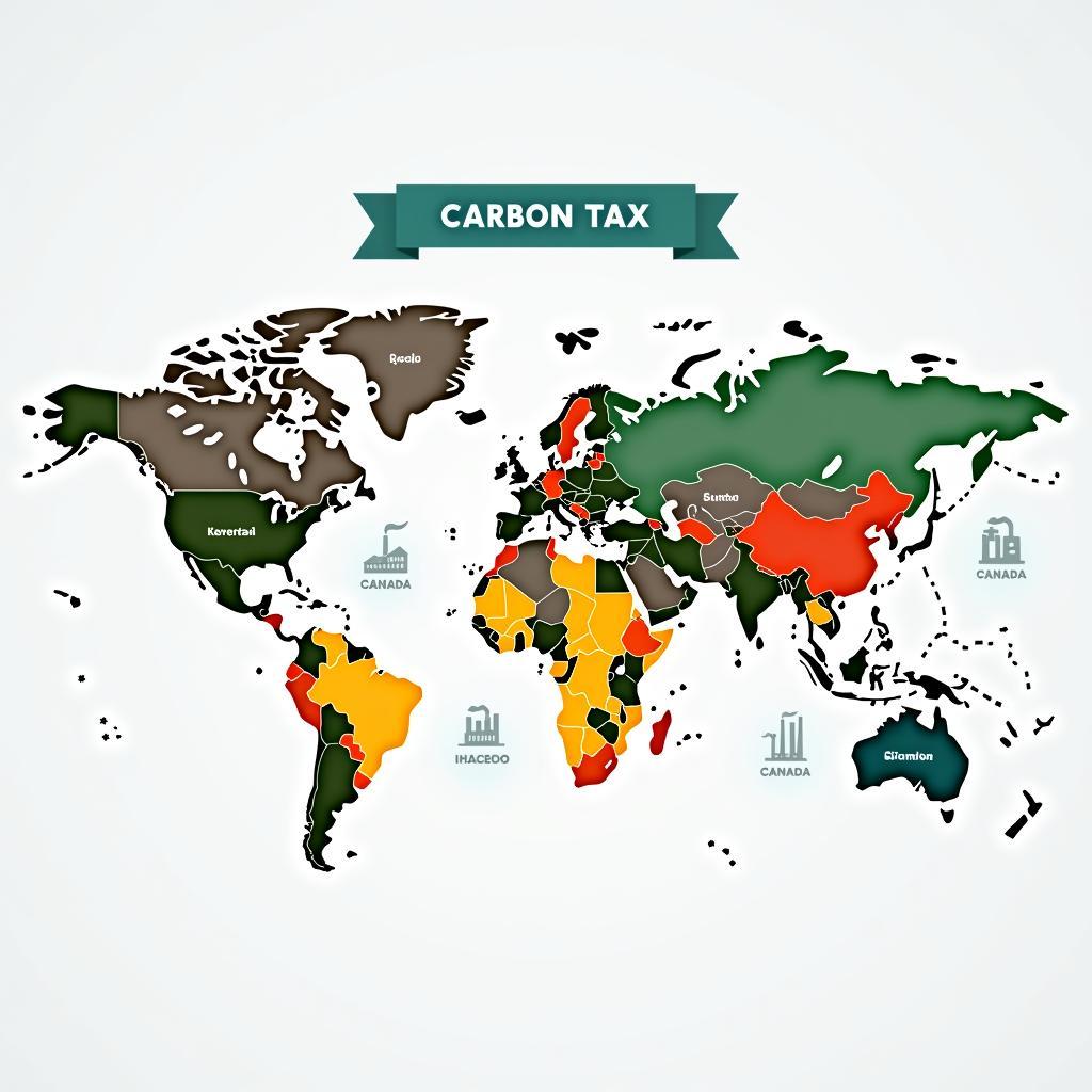 Bản đồ thể hiện chính sách thuế carbon các nước áp dụng trong IELTS Writing