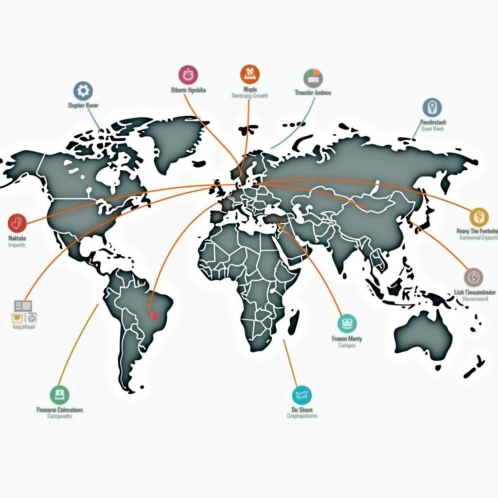 Bản đồ minh họa mạng lưới thương mại toàn cầu và tầm quan trọng đối với phát triển kinh tế các quốc gia