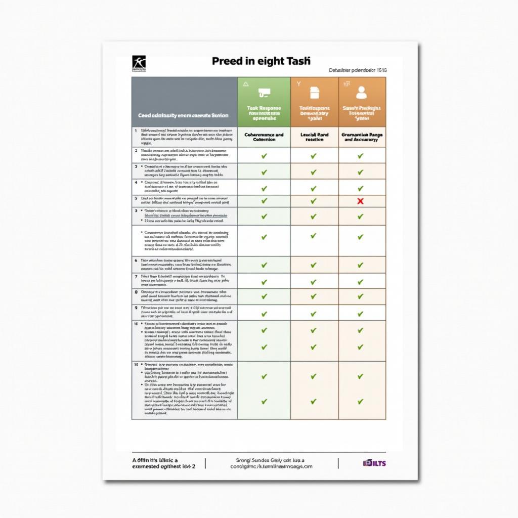 Bảng phiếu chấm điểm IELTS Writing Task 2 đạt band 8-9 với các tiêu chí chi tiết