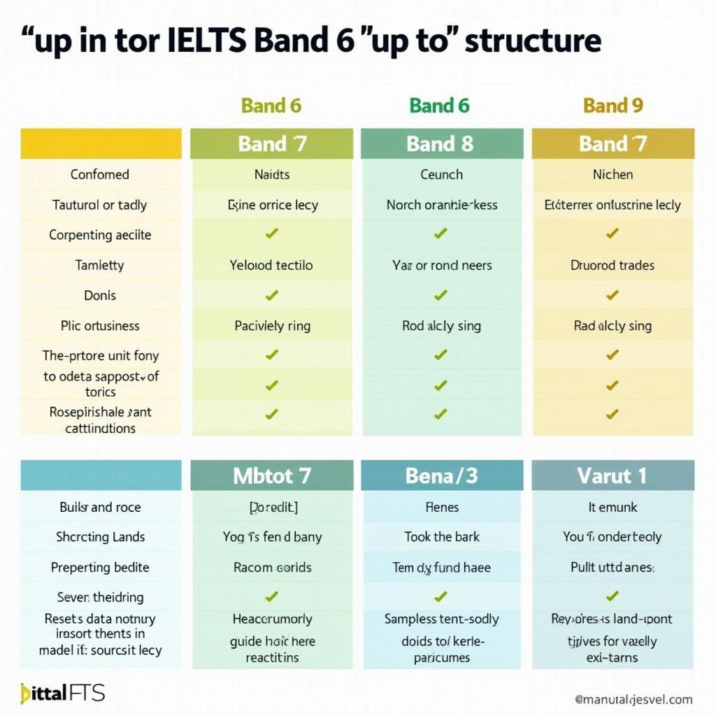 Bảng phân tích Band Descriptors cho cấu trúc Up To từ Band 6 đến Band 9 IELTS