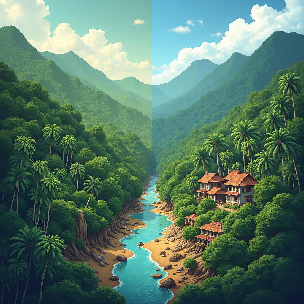 Minh họa bảo tồn đa dạng sinh học và sự tác động của con người đến môi trường sống tự nhiên