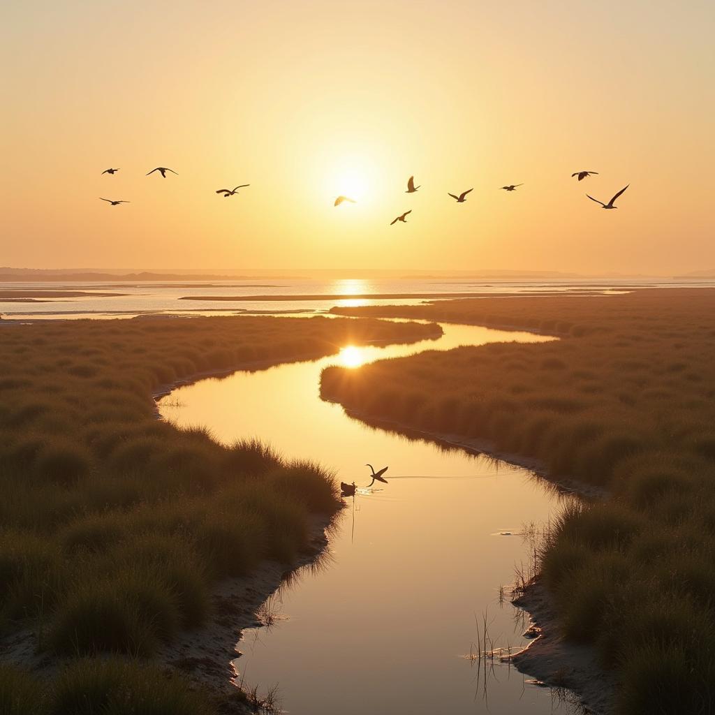 Khu bảo tồn thiên nhiên ven biển Việt Nam với vùng đất ngập nước và cảnh hoàng hôn tuyệt đẹp