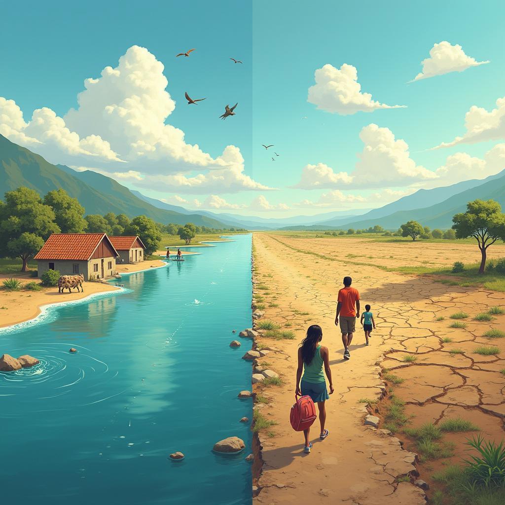 Biến đổi khí hậu tác động đến di cư toàn cầu với hình ảnh nước biển dâng và cộng đồng ven biển