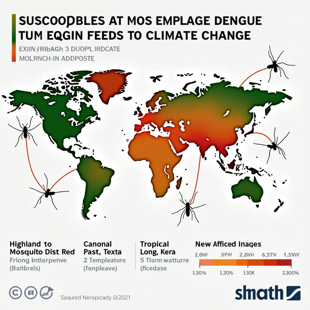 Biểu đồ tác động của biến đổi khí hậu đến sự lây lan bệnh sốt rét và sốt xuất huyết qua các vùng địa lý