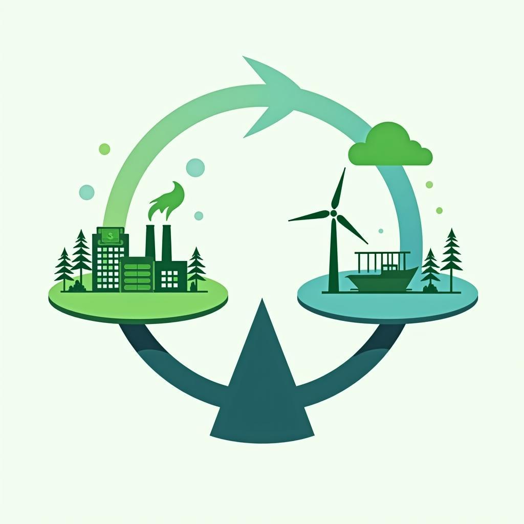 Biểu đồ minh họa mối quan hệ cân bằng giữa tăng trưởng kinh tế và bảo vệ môi trường bền vững