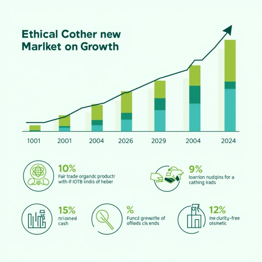 Biểu đồ thể hiện sự tăng trưởng mạnh mẽ của thị trường sản phẩm tiêu dùng có đạo đức toàn cầu qua các năm