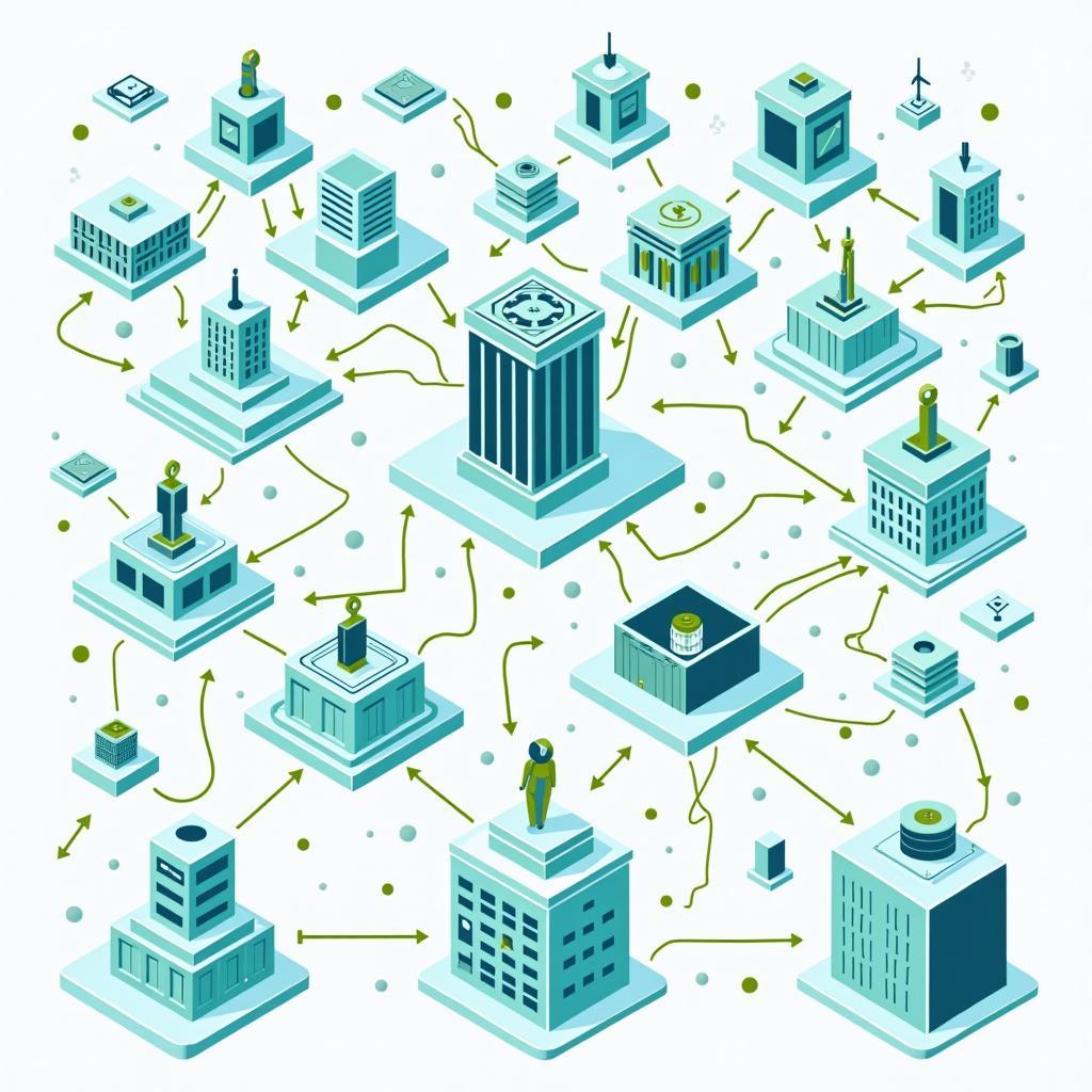 Sơ đồ minh họa công nghệ blockchain và cách thức giao dịch tiền tệ kỹ thuật số hoạt động trong hệ thống tài chính phi tập trung