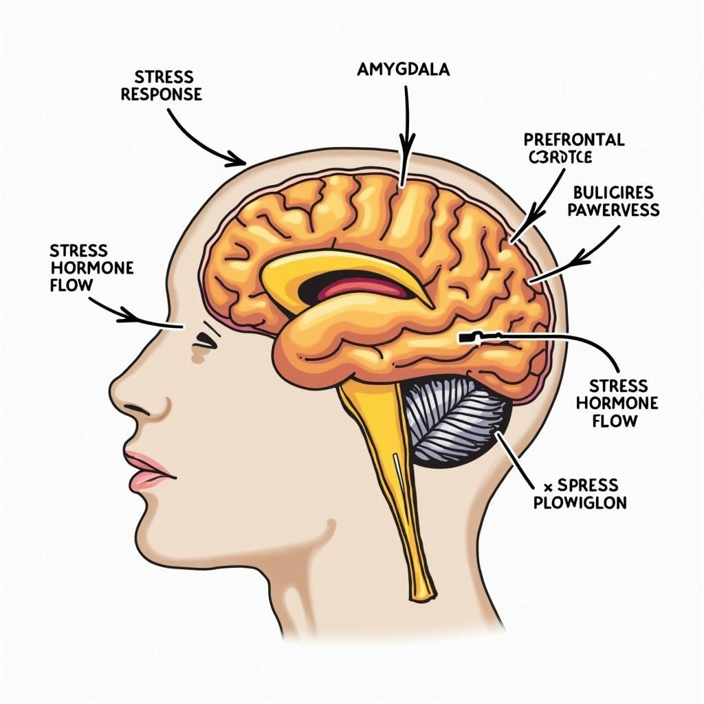 Sơ đồ minh họa các vùng não liên quan đến phản ứng căng thẳng và cơ chế thần kinh học