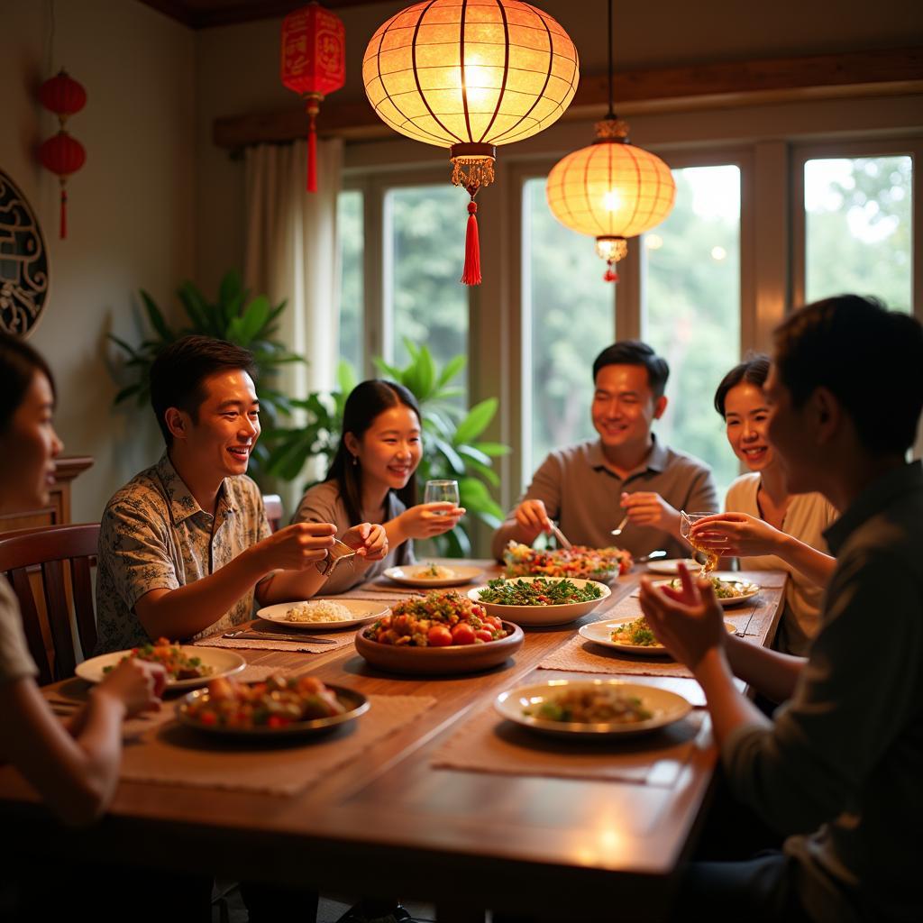 Buổi họp mặt gia đình ấm cúng trong ngày lễ với nhiều thế hệ cùng sum vầy