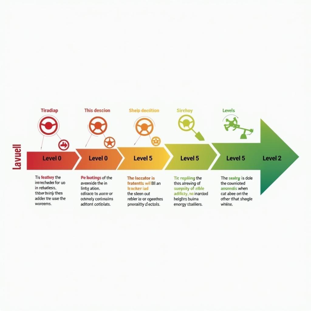 Sơ đồ minh họa 6 cấp độ tự động hóa của xe tự lái từ Level 0 đến Level 5 theo chuẩn SAE