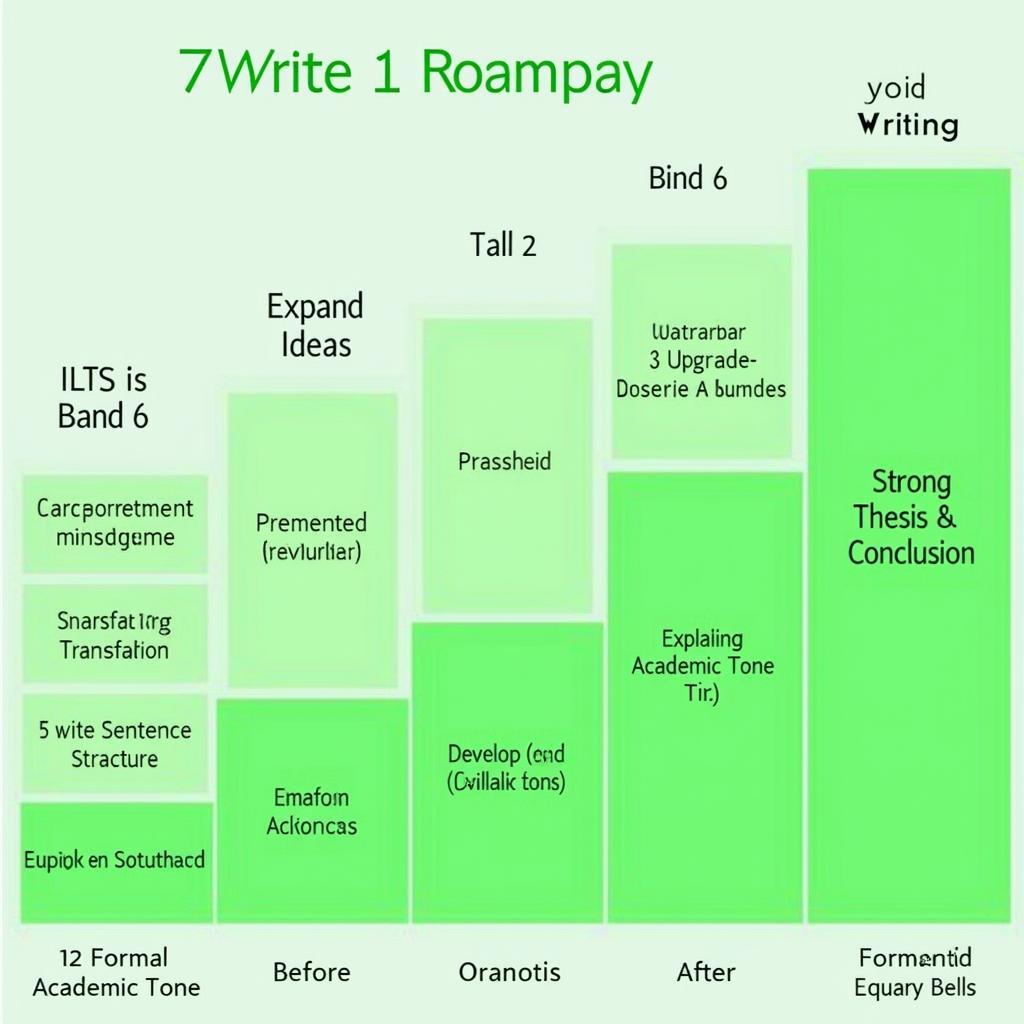 Sơ đồ lộ trình cải thiện điểm IELTS Writing từ band 6 lên band 7 với các bước cụ thể