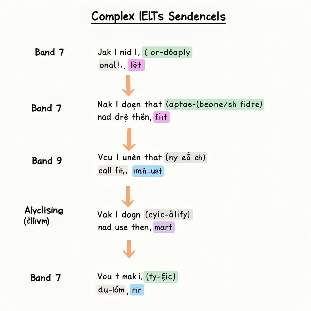 Sơ đồ minh họa cách kết hợp nhiều cụm tính từ trong câu phức IELTS Writing Task 2