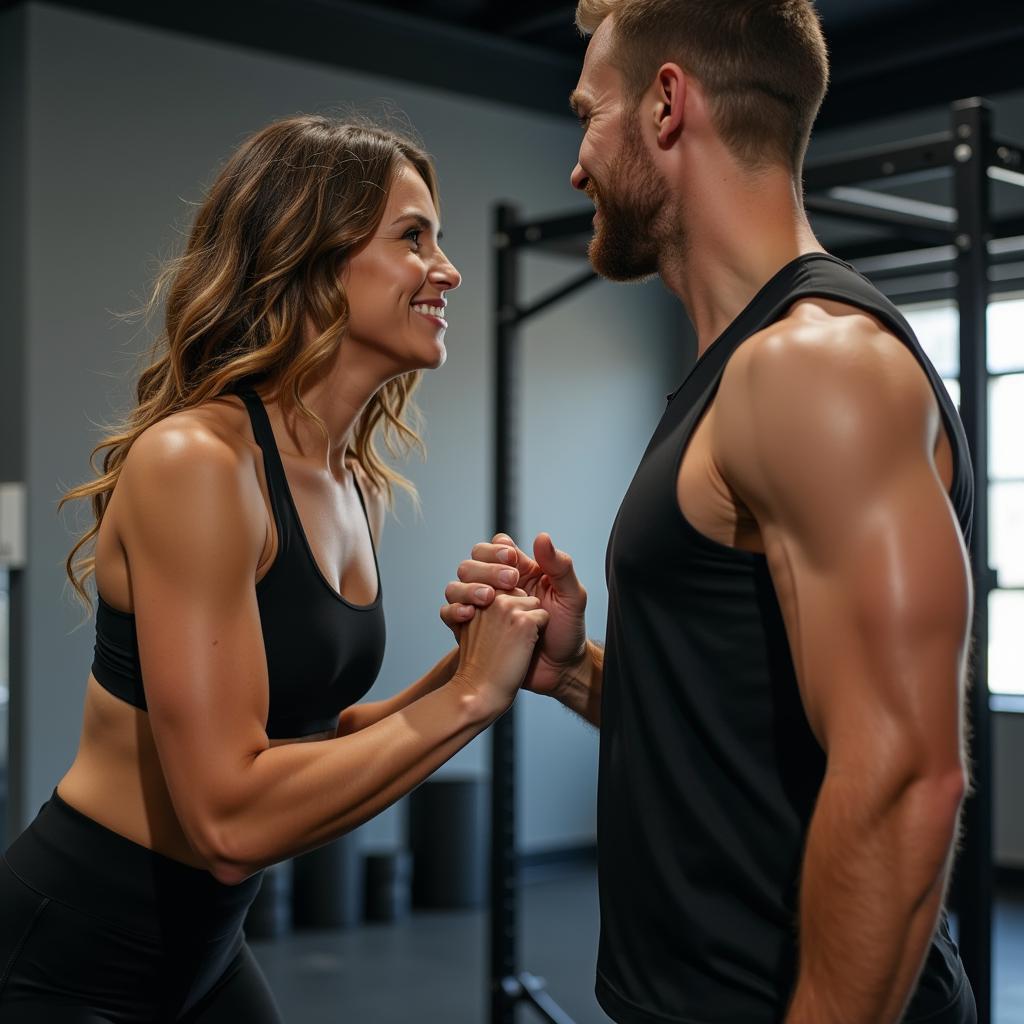 Biểu cảm cảm xúc của người đang được động viên trong quá trình tập luyện thể thao với huấn luyện viên nhiệt tình