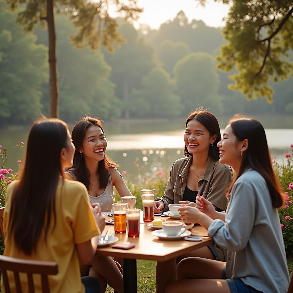 Cảm xúc hạnh phúc trong kỳ nghỉ cuối tuần thư giãn tại thành phố cao nguyên