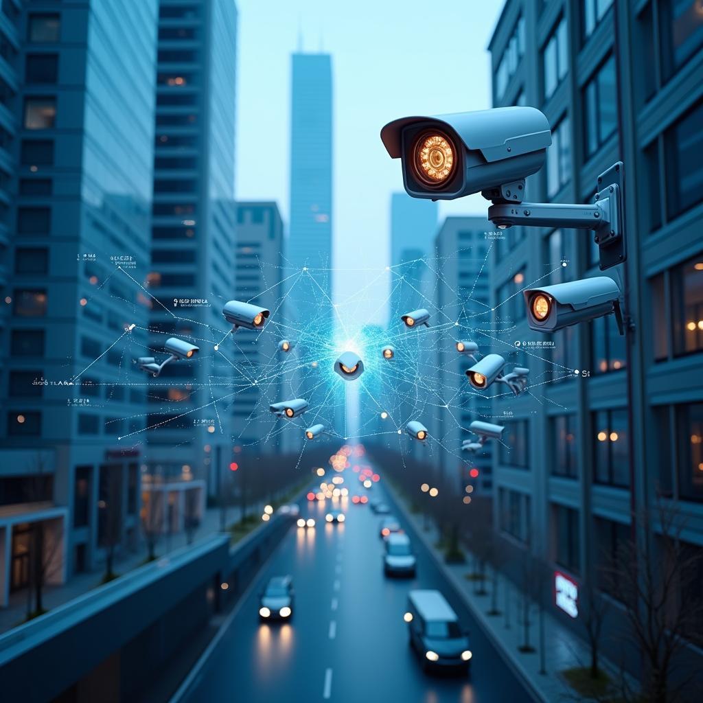 Camera giám sát thành phố thông minh kết nối internet và hệ thống phân tích dữ liệu hiện đại