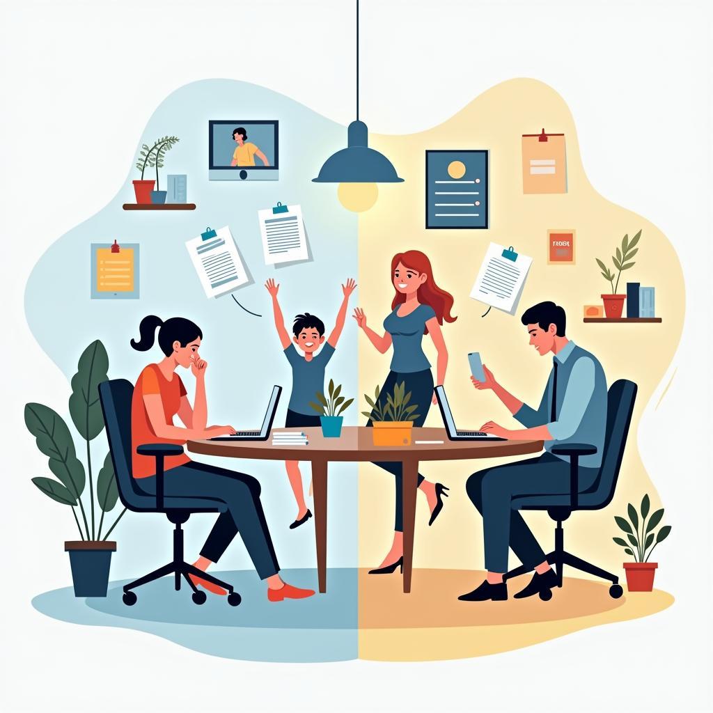 Minh họa người làm việc căng thẳng và cân bằng công việc cuộc sống trong IELTS Reading