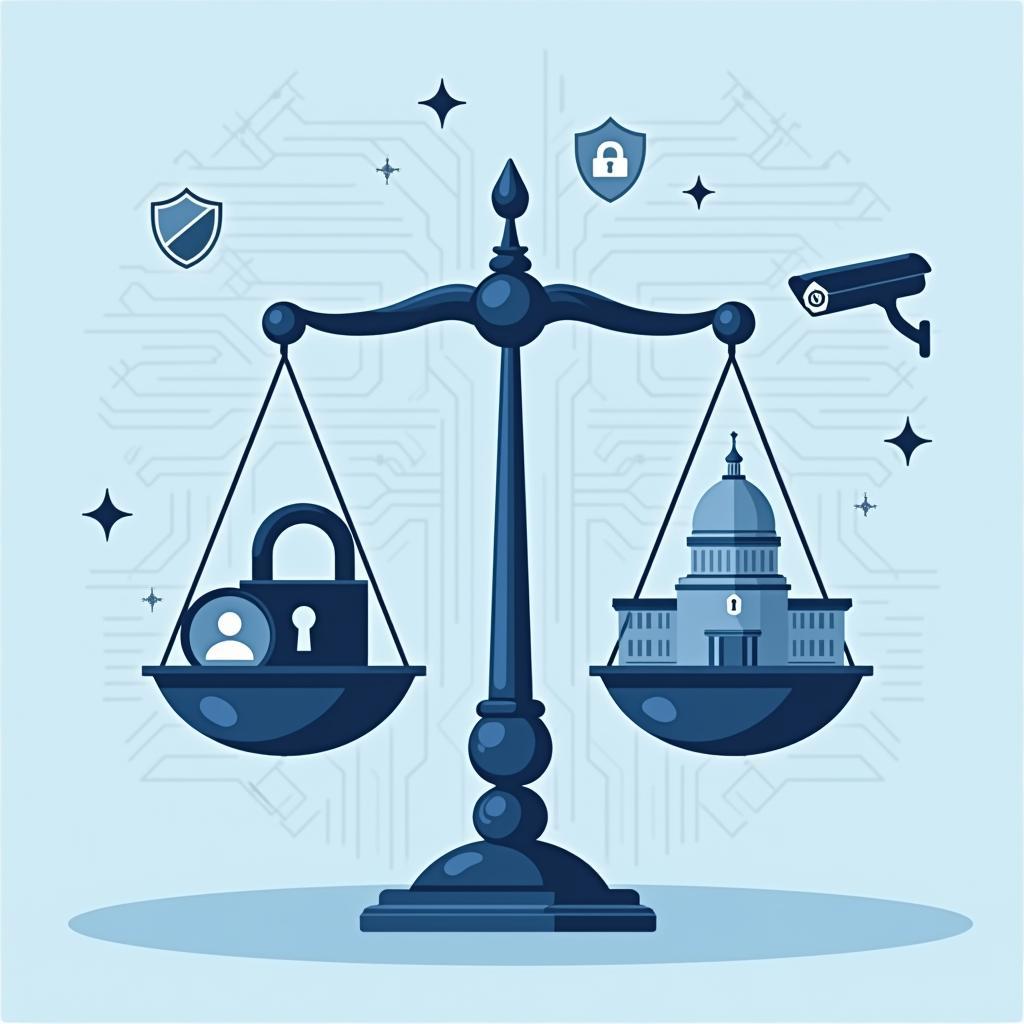 Hình minh họa cân bằng giữa quyền riêng tư cá nhân và an ninh quốc gia trong IELTS Writing Task 2