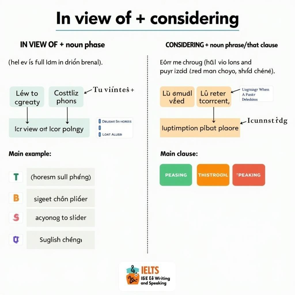 Sơ đồ minh họa cấu trúc ngữ pháp in view of và considering trong IELTS Writing Task 2