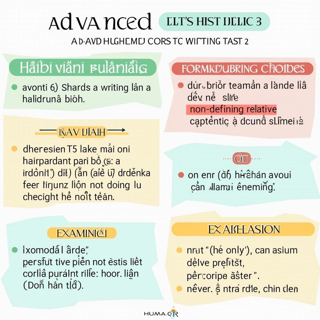 Infographic minh họa 6 cấu trúc câu ngữ pháp giúp tăng band điểm IELTS Writing Task 2 với ví dụ cụ thể