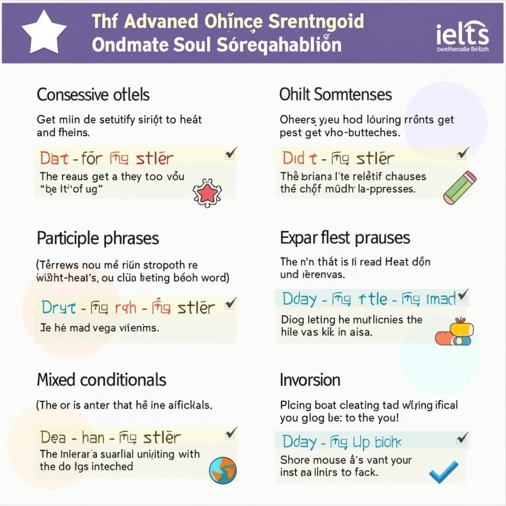Sơ đồ minh họa các cấu trúc ngữ pháp giúp đạt band điểm cao trong IELTS Writing Task 2