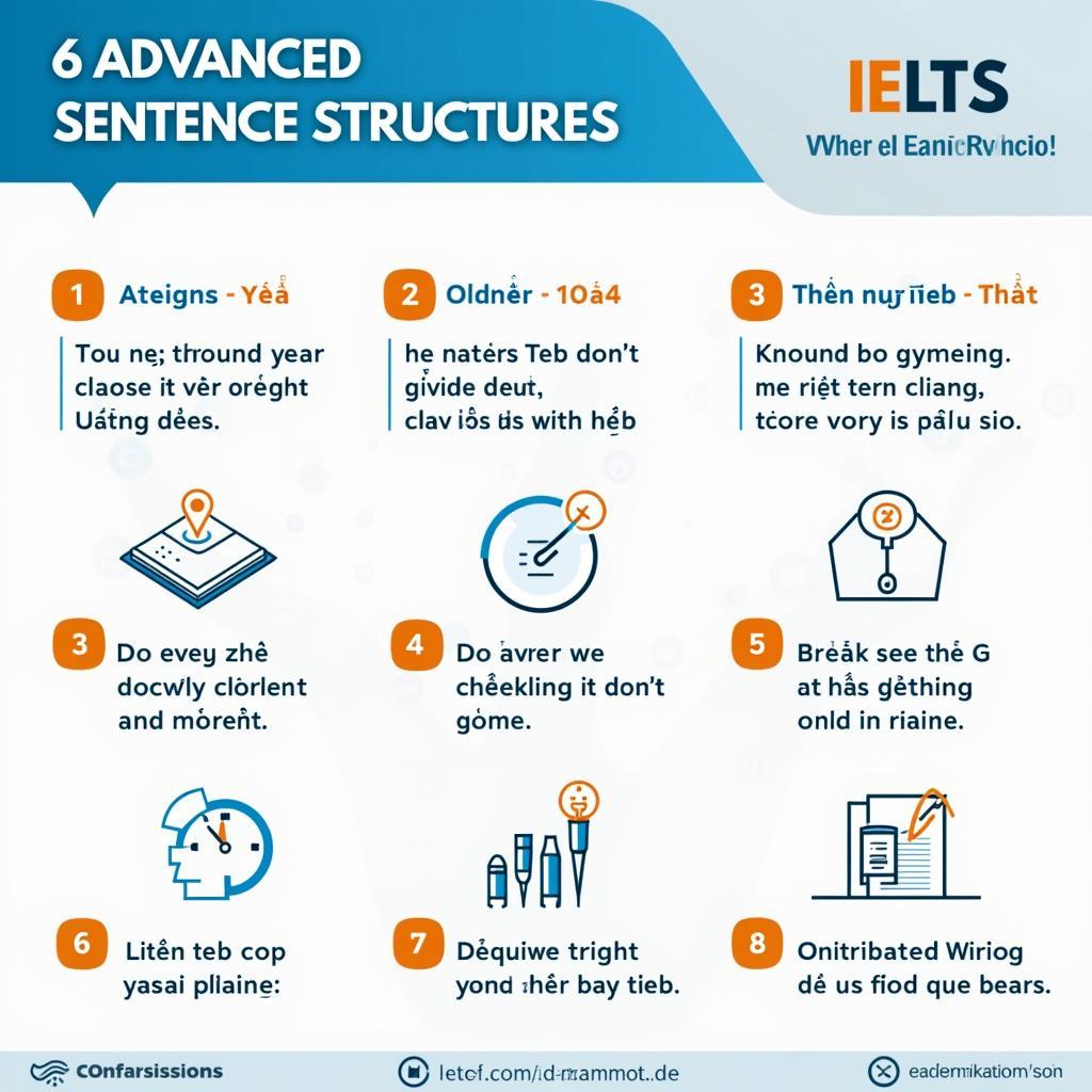 Sơ đồ minh họa 6 cấu trúc câu ngữ pháp nâng cao giúp đạt band điểm cao trong IELTS Writing Task 2