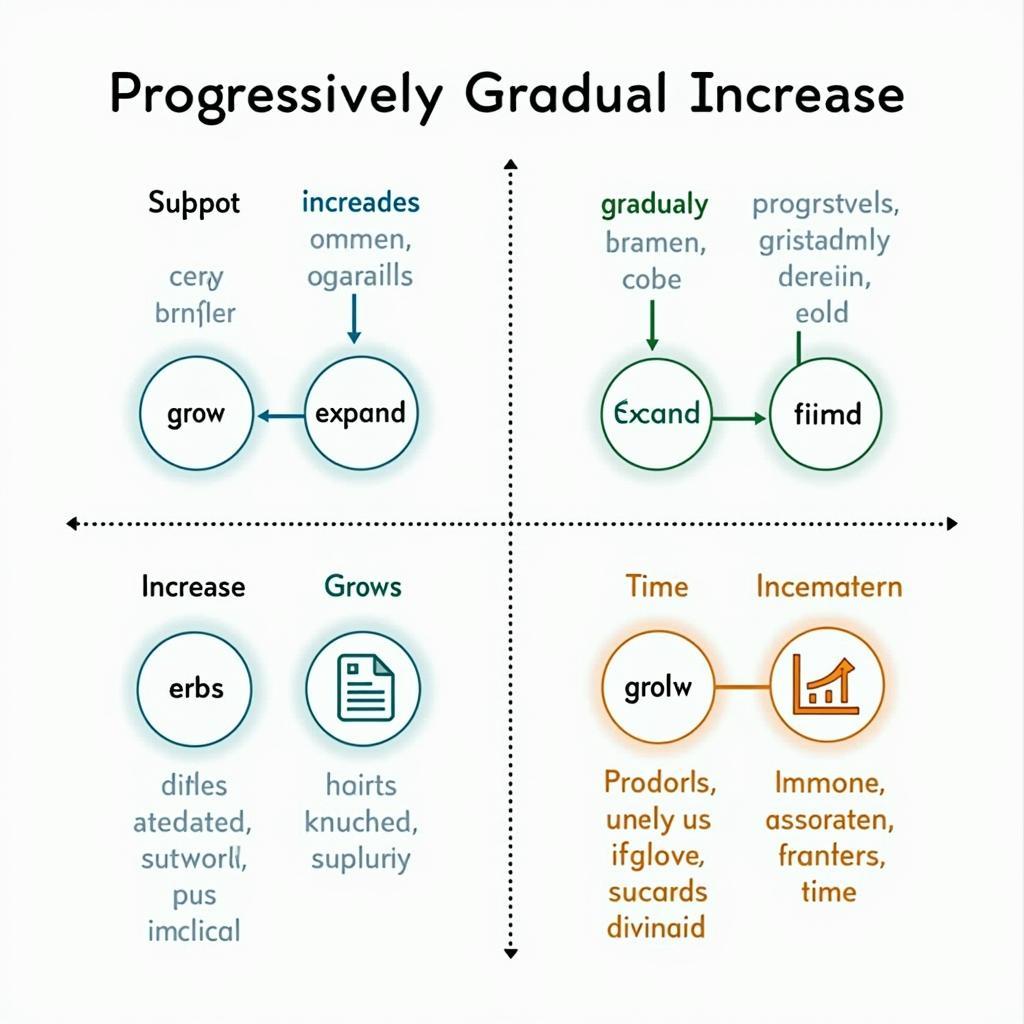 Sơ đồ cấu trúc ngữ pháp Progressively Gradual Increase trong IELTS với các thành phần câu và công thức