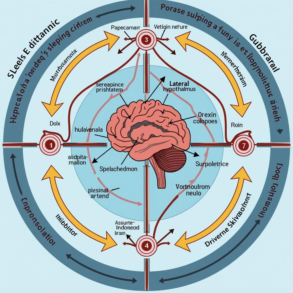 Sơ đồ hệ thống thần kinh điều khiển giấc ngủ và các cơ chế sinh học liên quan trong IELTS Reading