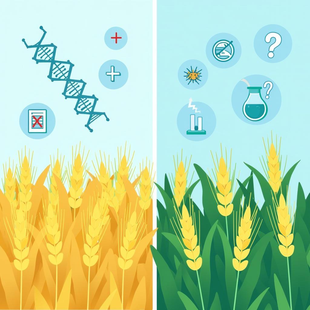 Minh họa cây trồng biến đổi gen với lợi ích và rủi ro trong nông nghiệp hiện đại cho IELTS Writing