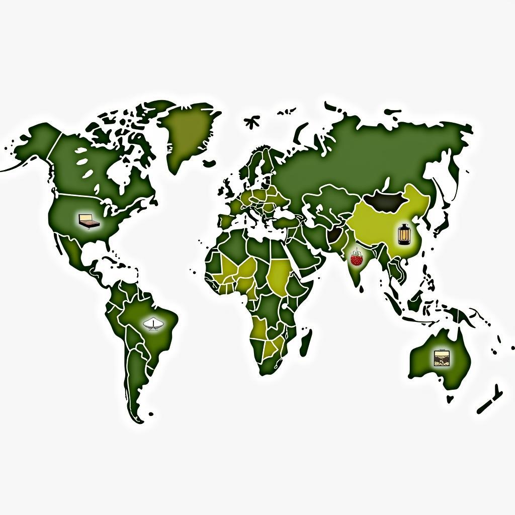 Bản đồ thế giới thể hiện các chiến lược thích ứng nông nghiệp với biến đổi khí hậu ở các khu vực khác nhau