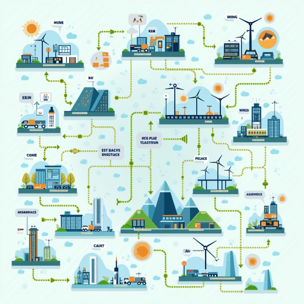 Chuỗi cung ứng năng lượng tái tạo toàn cầu với các thành phần từ nhiều quốc gia khác nhau