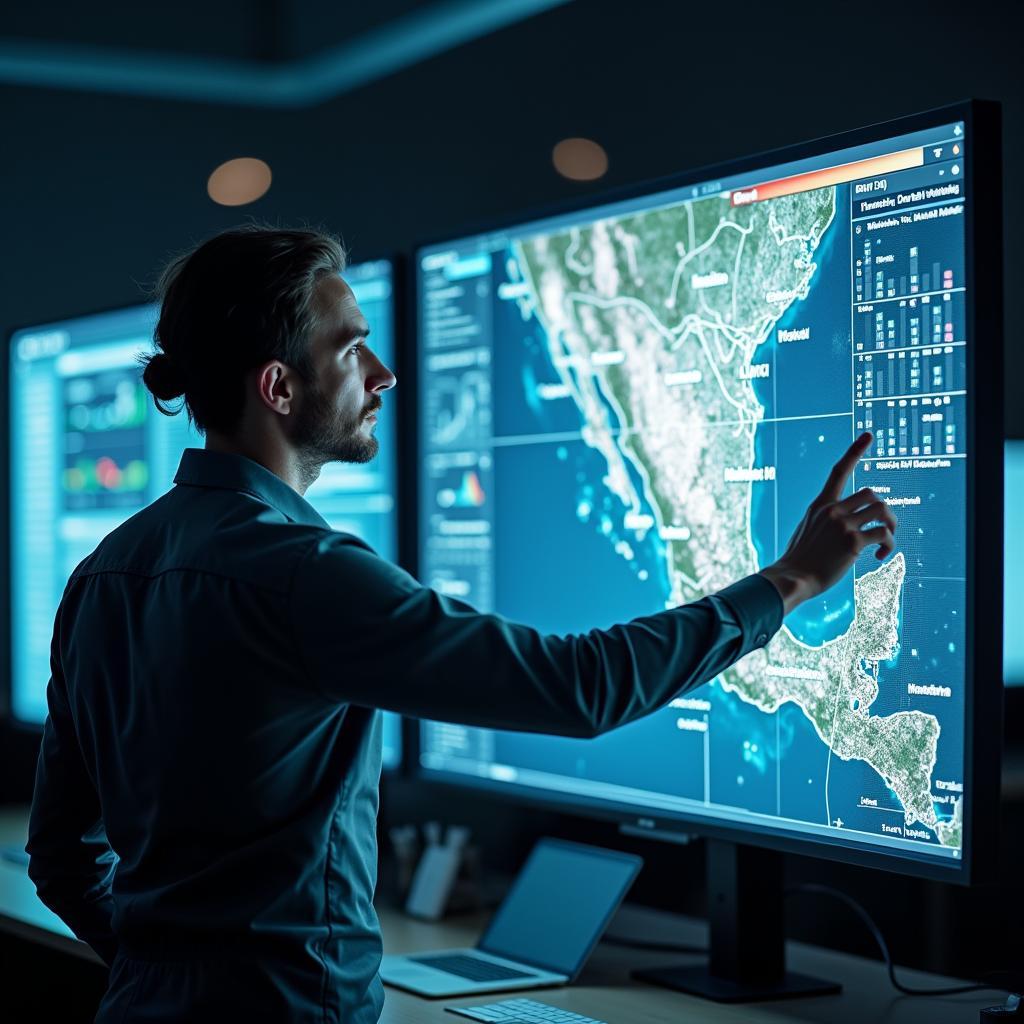 Chuyên gia khí tượng học cộng tác với AI phân tích bản đồ thời tiết để đưa ra cảnh báo chính xác.