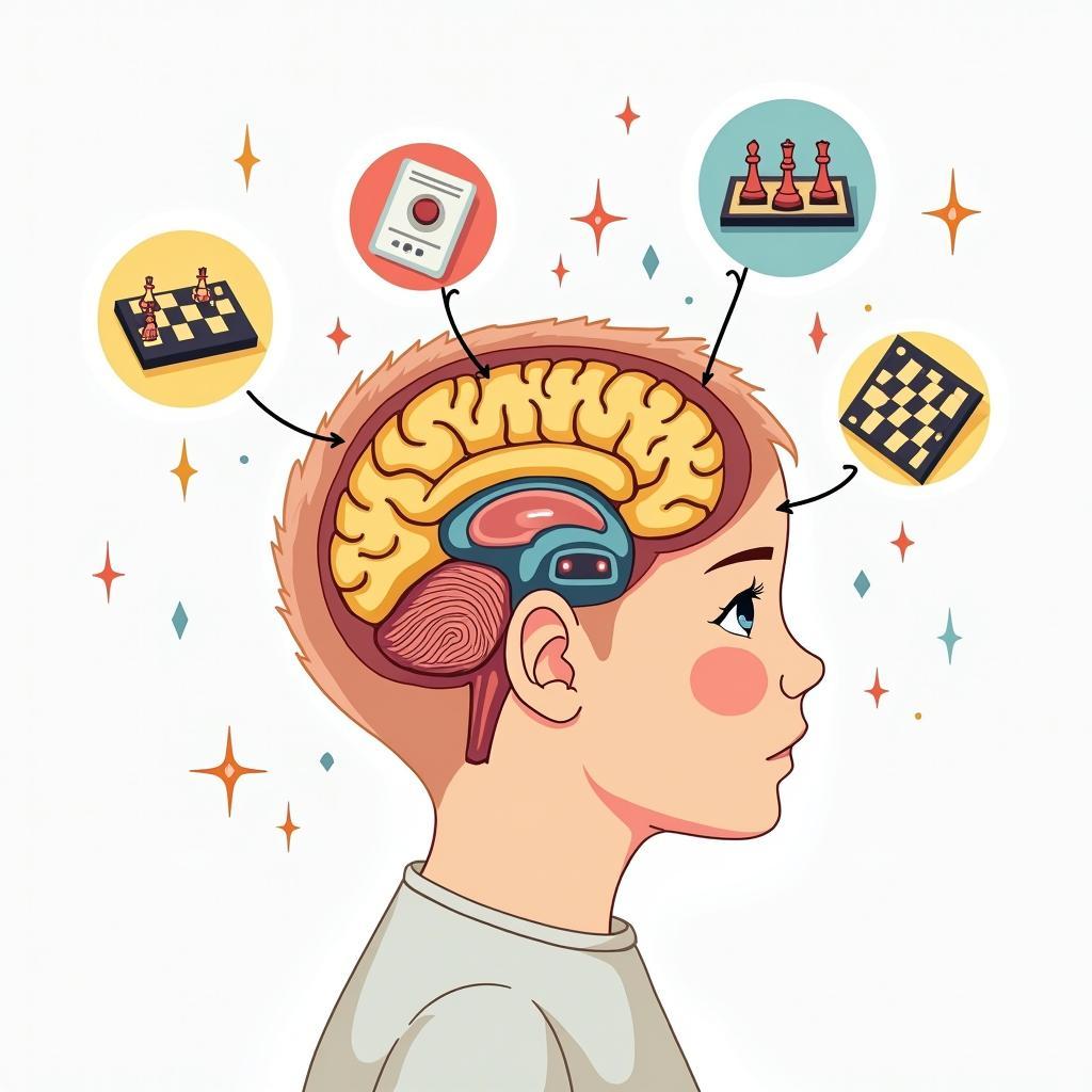 Sơ đồ minh họa các cơ chế não bộ được kích hoạt khi trẻ em chơi trò chơi truyền thống