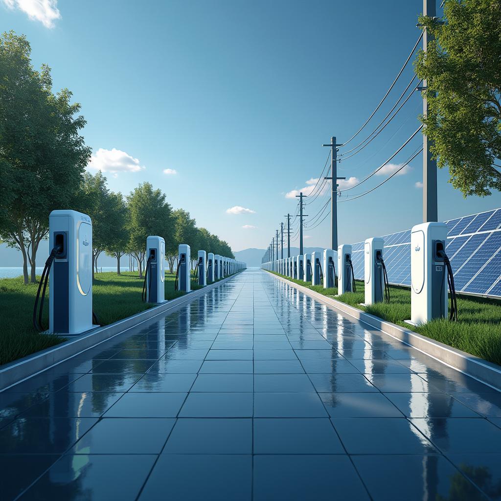 Cơ sở hạ tầng sạc xe điện với nhiều trạm sạc và lưới điện thông minh