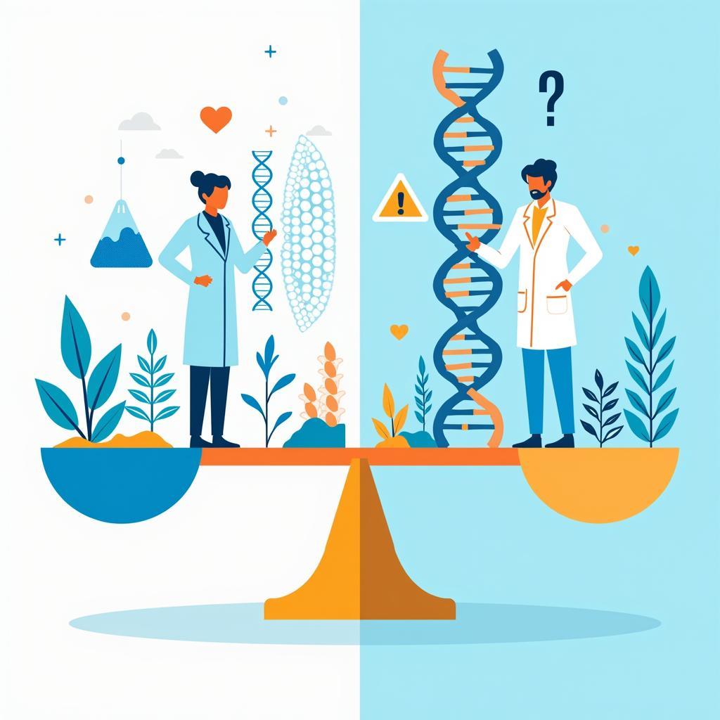 Hình minh họa về công nghệ di truyền trong đề thi IELTS Writing Task 2 với biểu đồ thể hiện hai quan điểm trái ngược