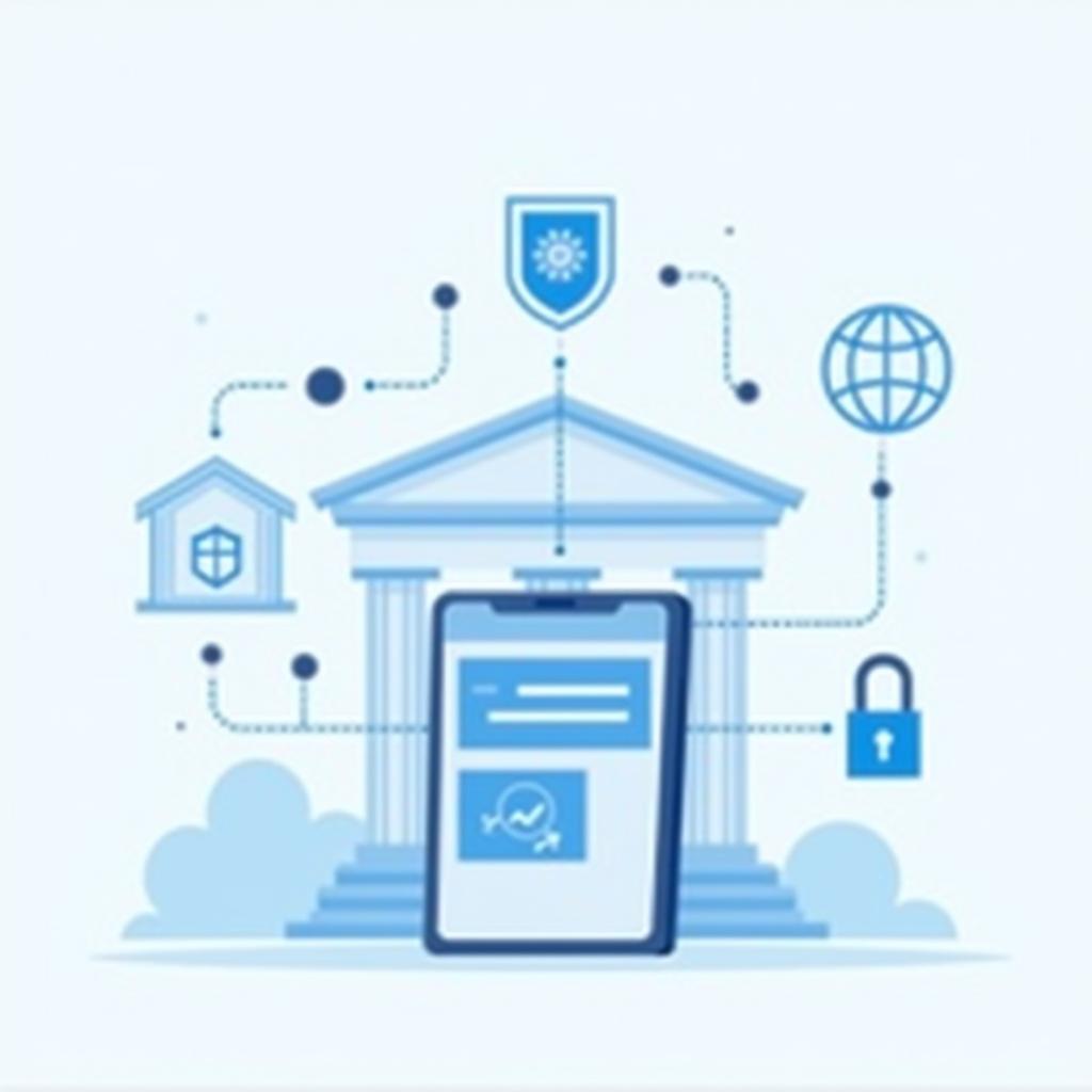 Minh họa sự chuyển đổi số trong ngành ngân hàng với các ứng dụng di động và dịch vụ trực tuyến