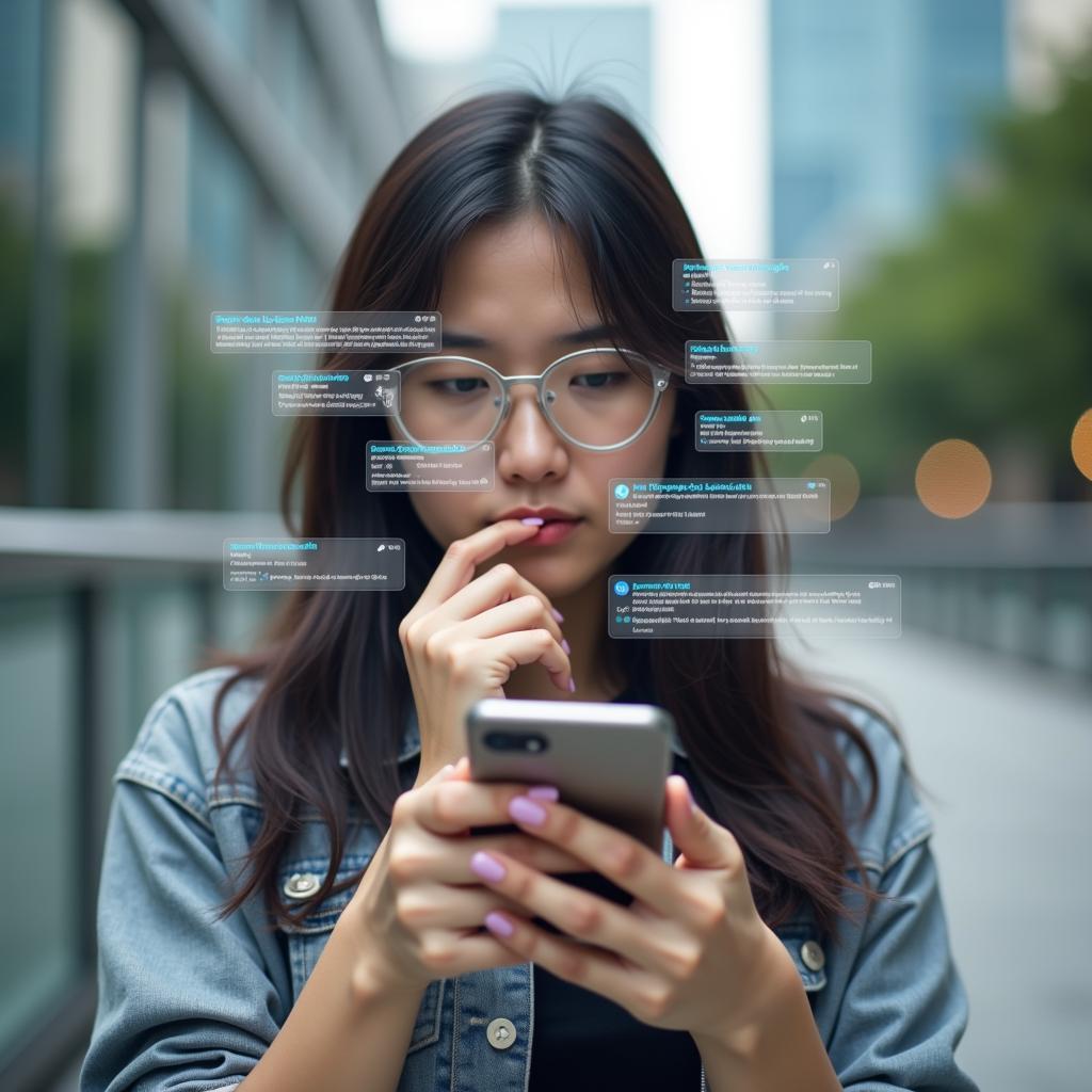 Người dùng smartphone đang tìm kiếm thông tin để đưa ra quyết định