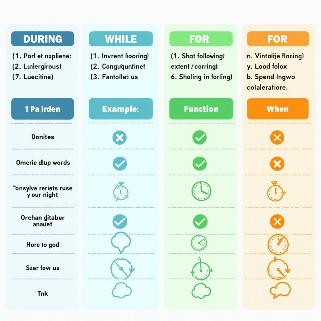 Bảng công thức chi tiết During While For trong IELTS với cấu trúc ngữ pháp và ví dụ thực tế