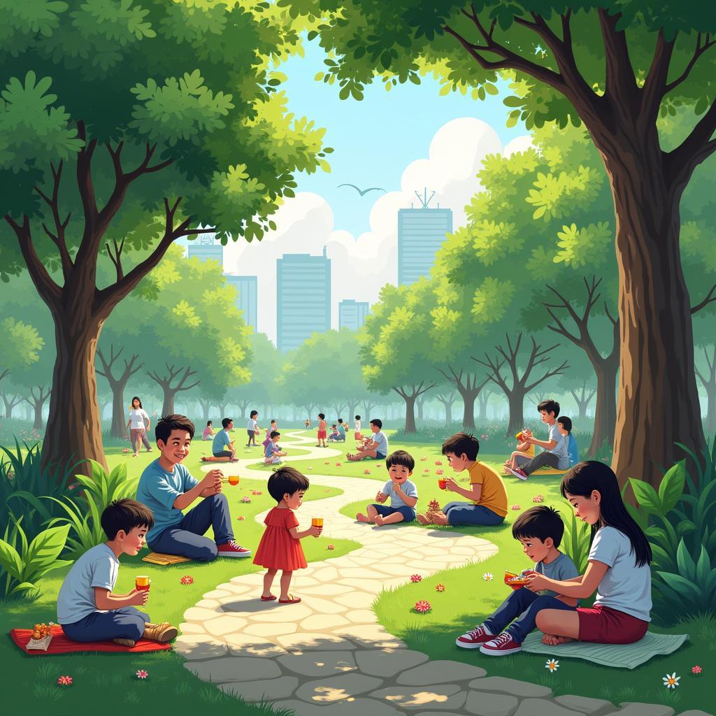 Công viên đô thị nơi gia đình tụ họp vui chơi và thư giãn cuối tuần