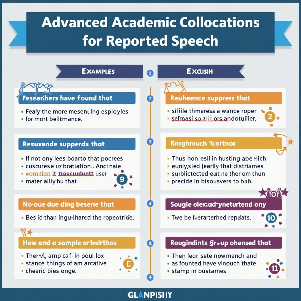 Cụm từ và collocations nâng cao cho câu tường thuật IELTS Band 8-9 với ví dụ thực tế